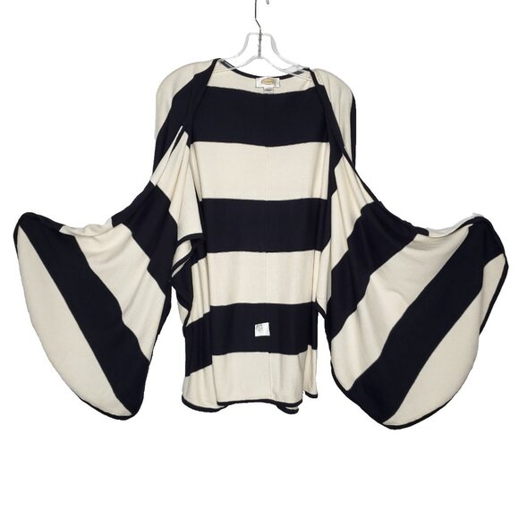 Talbots Poncho Wrap Shawl Sweater Navy Ivory Stripe Silk Blend Preppy Nautical - Picture 3 of 5